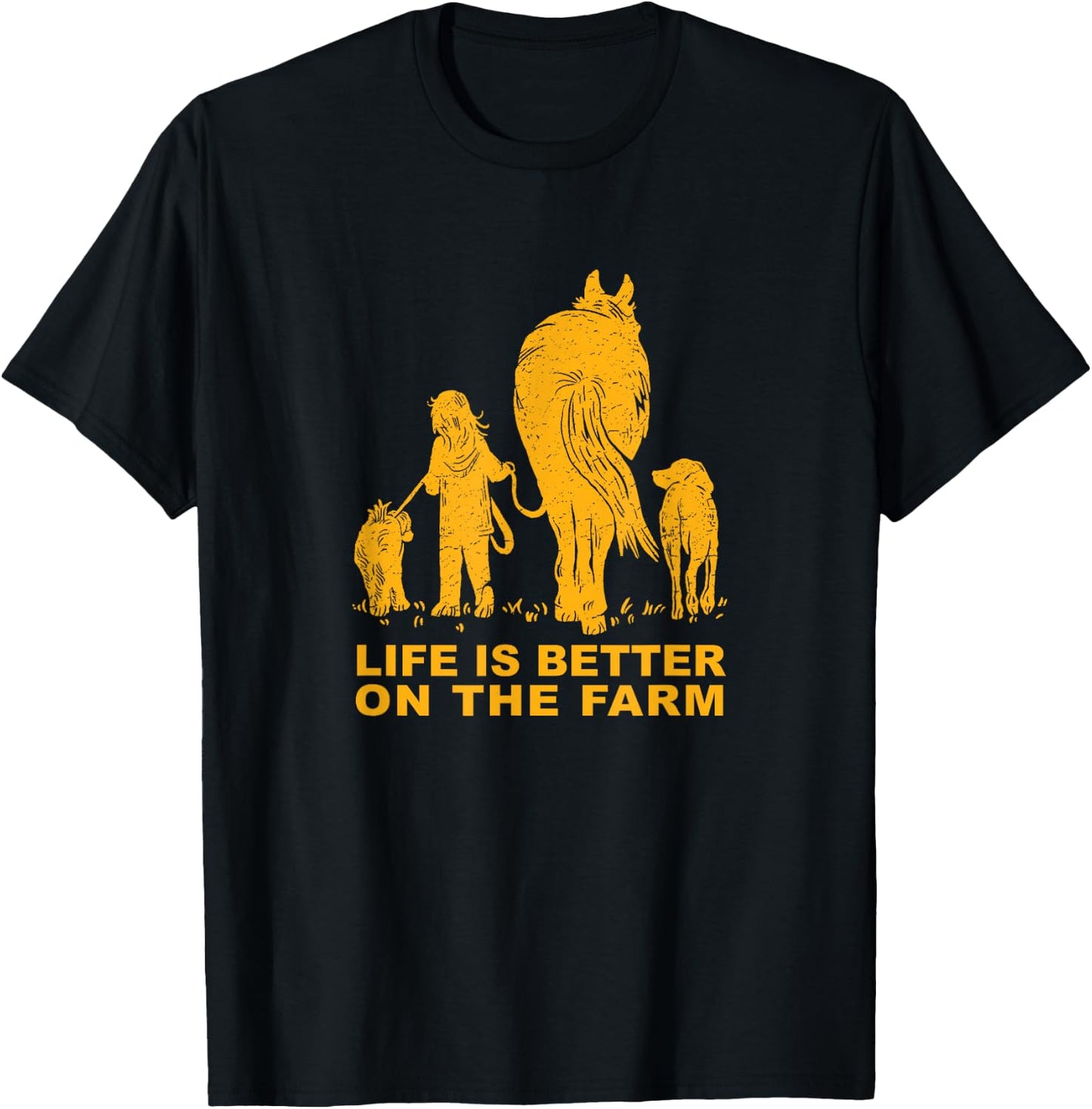 LIFE IS BETTER ON THE FARM - Fun Girl With Horse and Dogs T-Shirt - T-Shirt | Black
