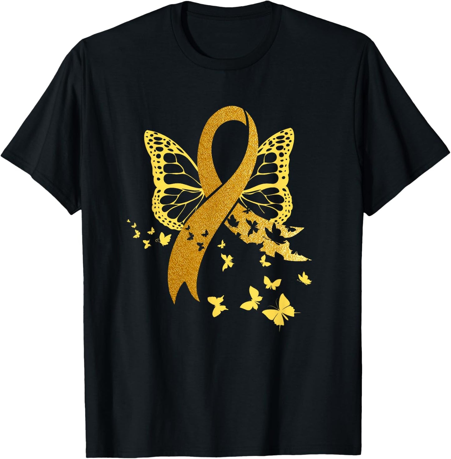 Childhood Cancer Awareness Gold Ribbon Butterfly Fighter T-Shirt - T-Shirt | Black