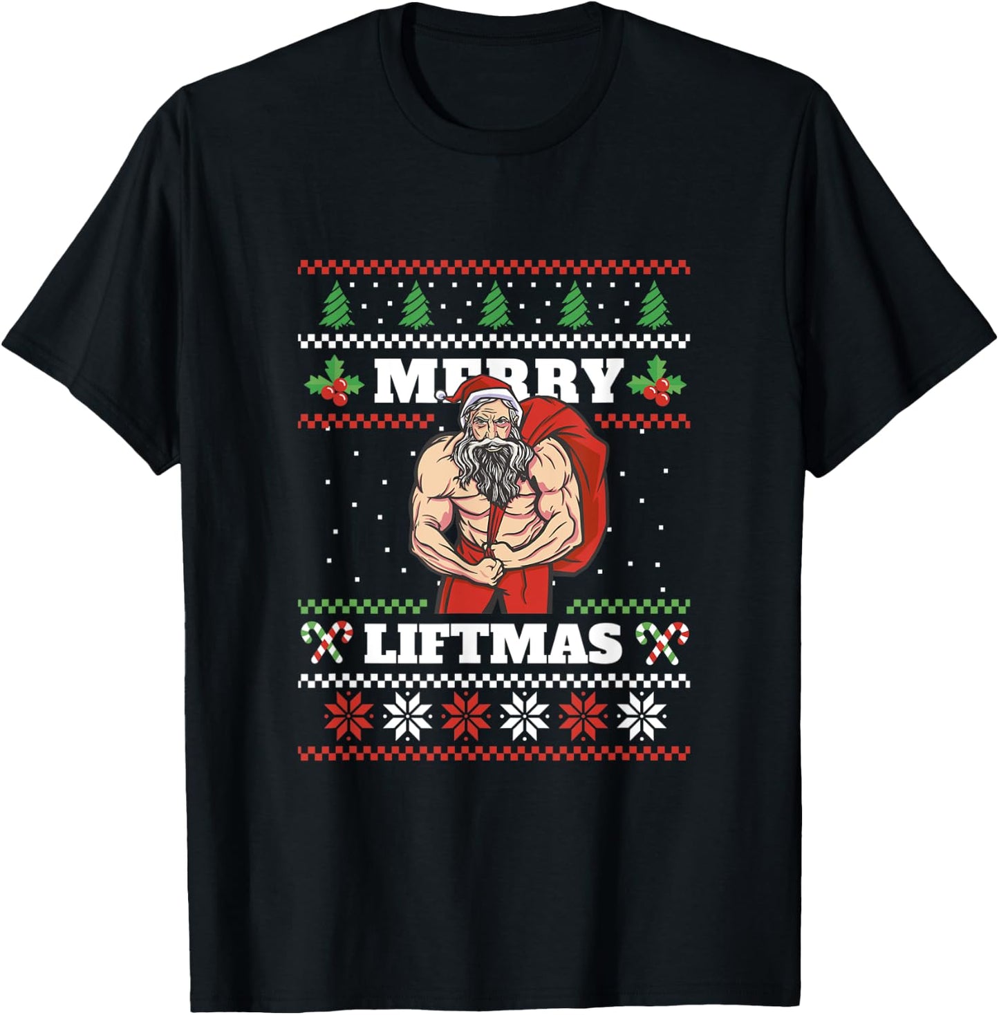 Merry Liftmas Ugly Sweater Christmas Fitness Shirt T-Shirt - T-Shirt | Black