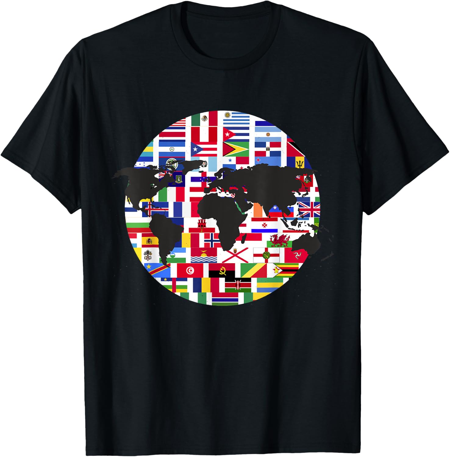 World Map International Country Flags Traveling World Flags T-Shirt - T-Shirt | Black