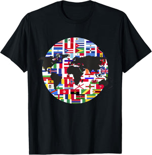 World Map International Country Flags Traveling World Flags T-Shirt - T-Shirt | Black