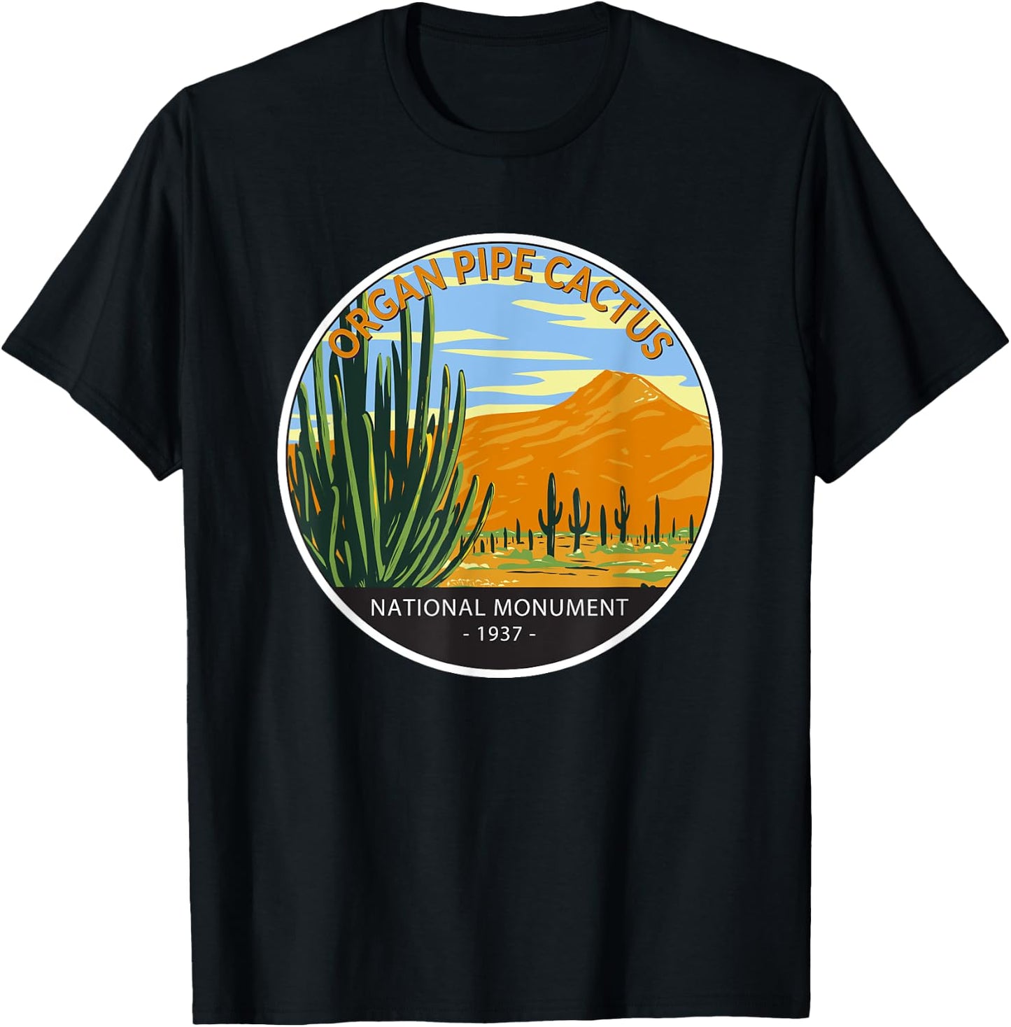 Organ Pipe Cactus National Monument Arizona Vintage Circle T-Shirt - T-Shirt | Black