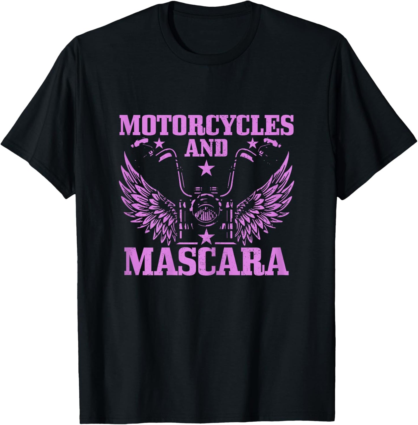 Motorcycles And Mascara Biker Girl Funny Vintage Biker T-Shirt - T-Shirt | Black