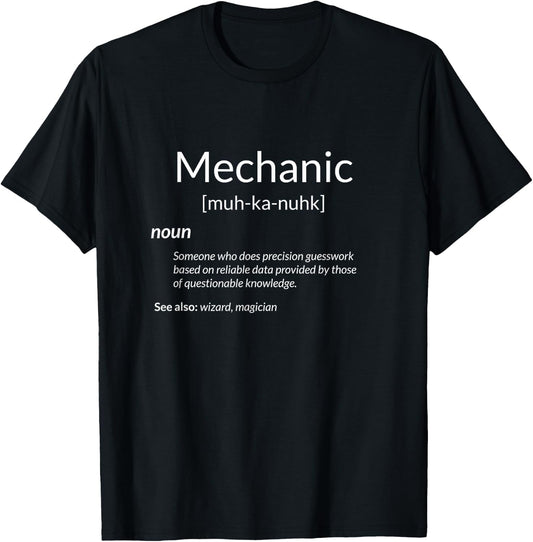 Mechanic Dictionary Definition Automotive Repair Tech T-Shirt - T-Shirt | Black