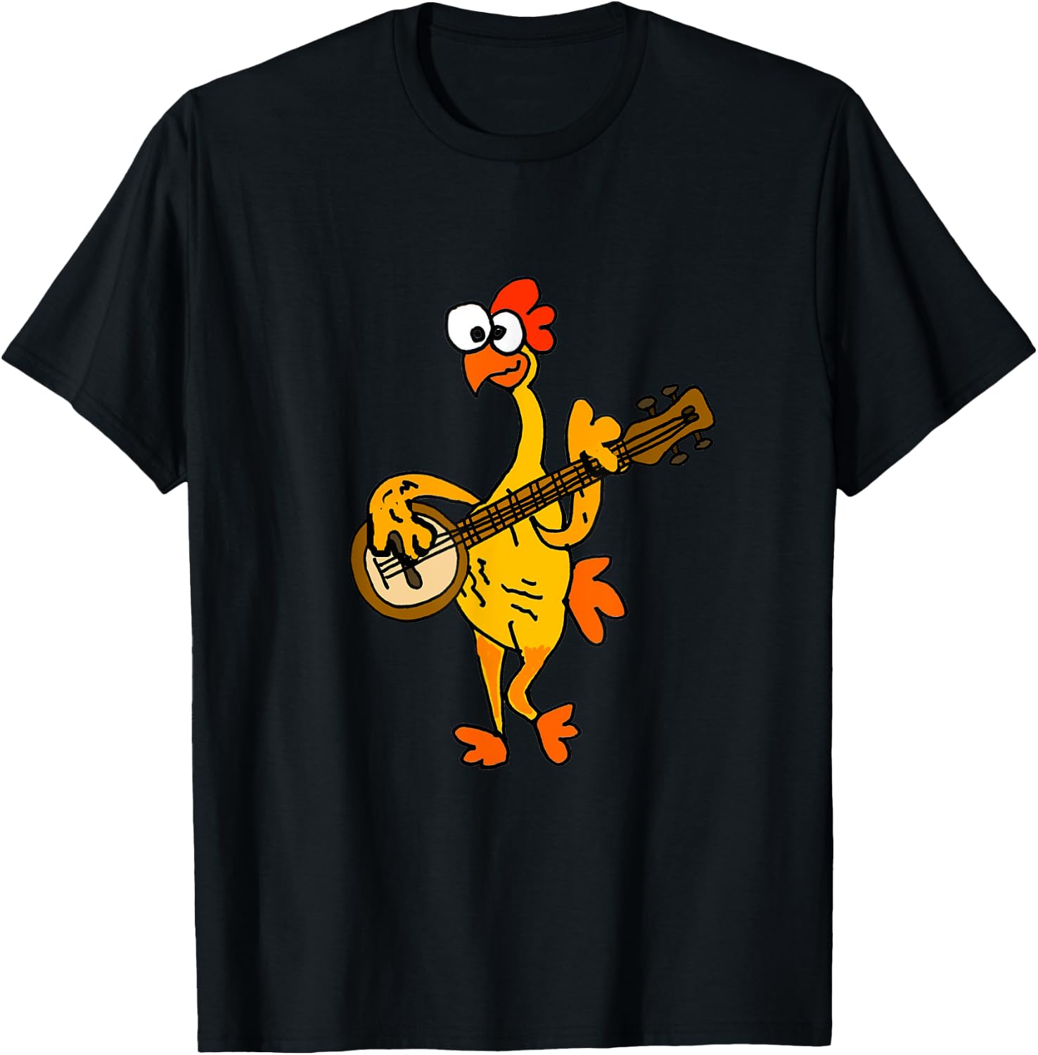Smileteestank Funny Rubber Chicken Playing Banjo Cartoon T-Shirt - T-Shirt | Black