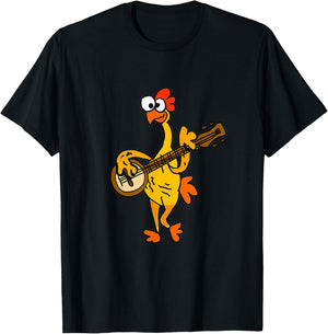 Smileteestank Funny Rubber Chicken Playing Banjo Cartoon T-Shirt - T-Shirt | Black