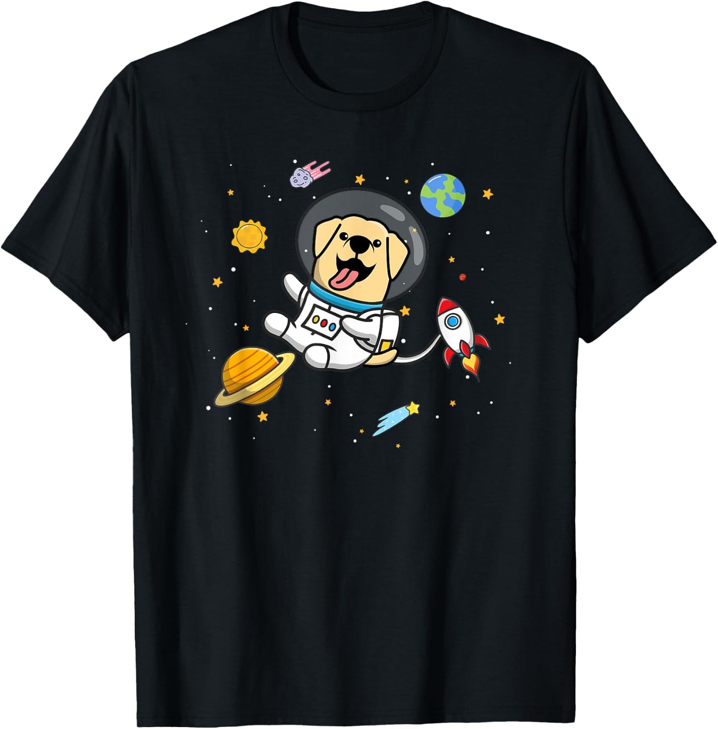 Cute Funny Kawaii Kids Boys Space Yellow Lab Lover T-Shirt - T-Shirt | Black