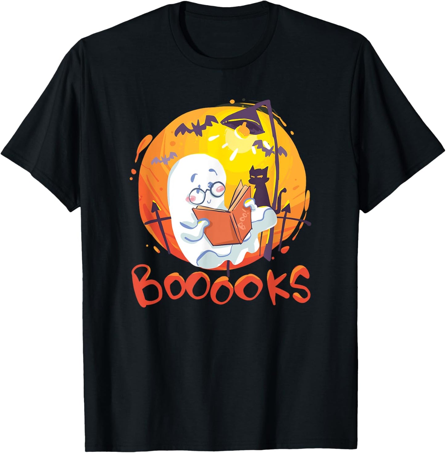 Booooks Ghost Funny Halloween Teacher Book Library Reading T-Shirt - T-Shirt | Black