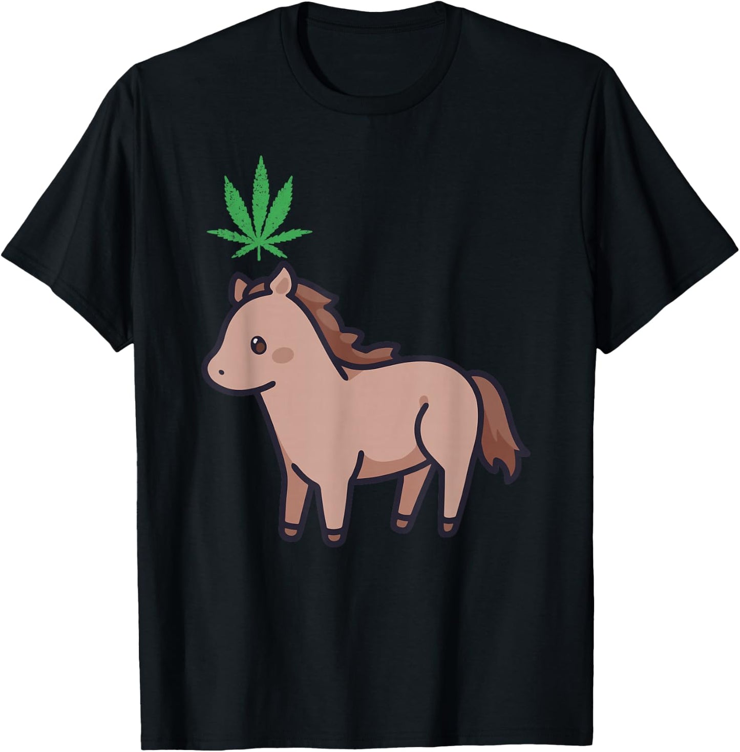 Horse Weed Marijuana Kawaii Aesthetic Anime Cannabis Leaf T-Shirt - T-Shirt | Black
