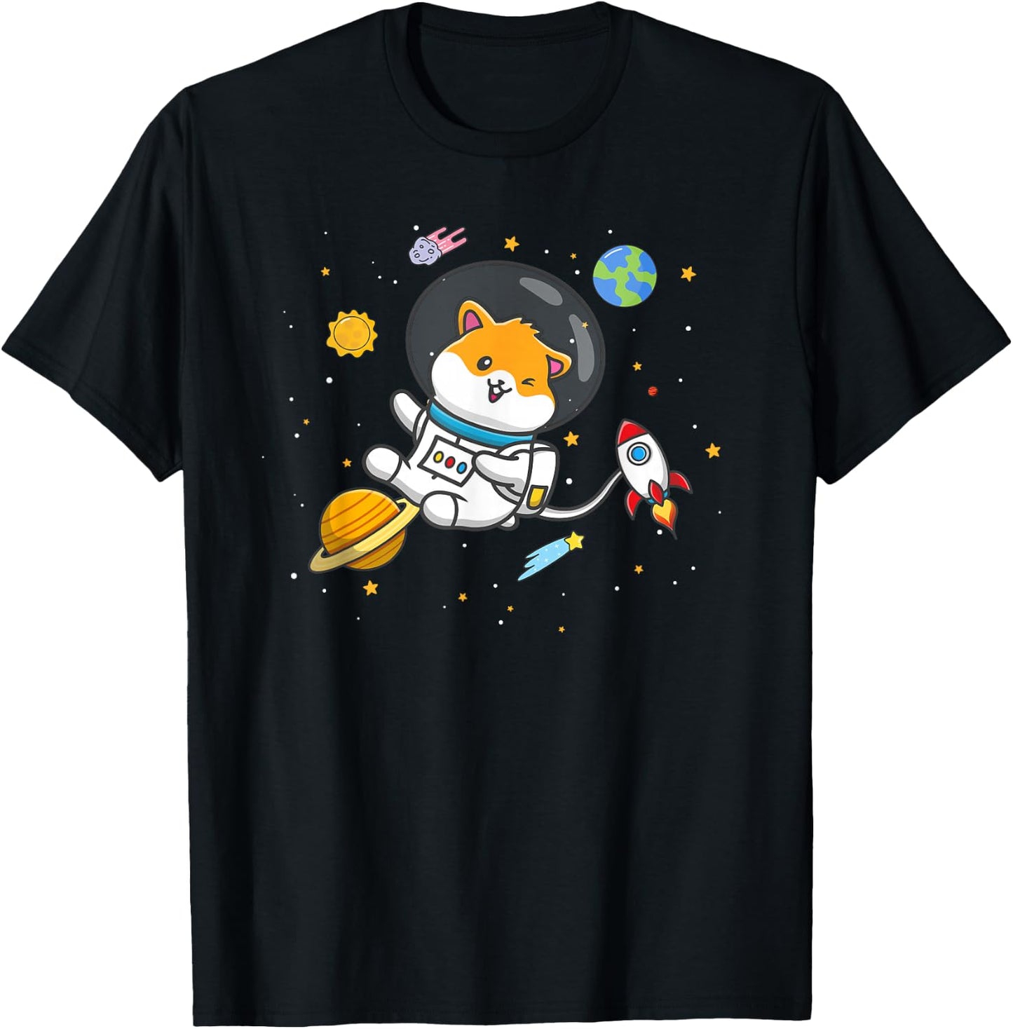Funny Kids Boys Girls Cartoon Kawaii Space Hamster Lover T-Shirt - T-Shirt | Black