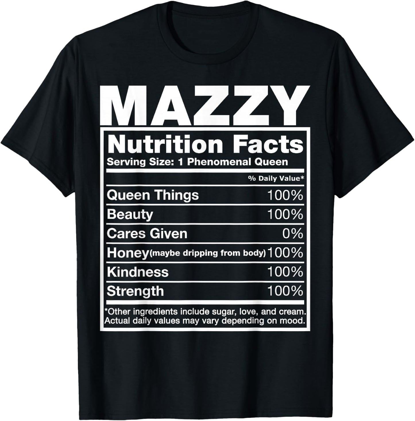 Mazzy Nutrition Facts Mazzy Name Birthday Shirt T-Shirt - T-Shirt | Black