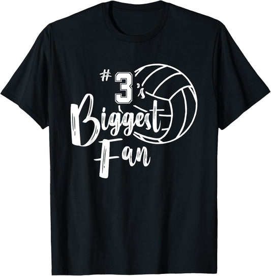 Three 3's Biggest Fan Shirt Volleyball Mom Volleyball Dad T-Shirt - T-Shirt | Black