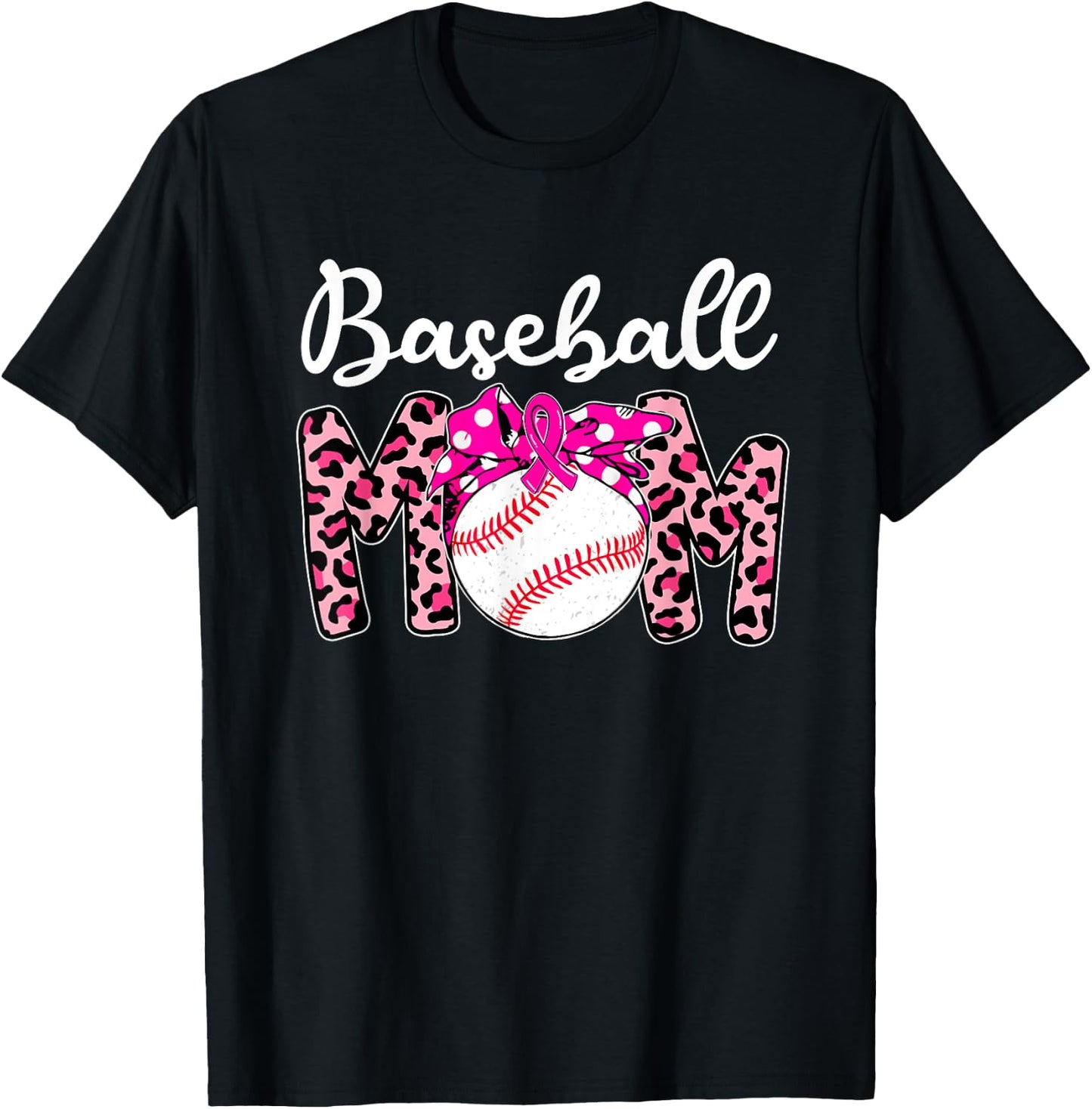 Baseball Mom Pink Ribbon Breast Cancer Awareness Fighters T-Shirt - T-Shirt | Black