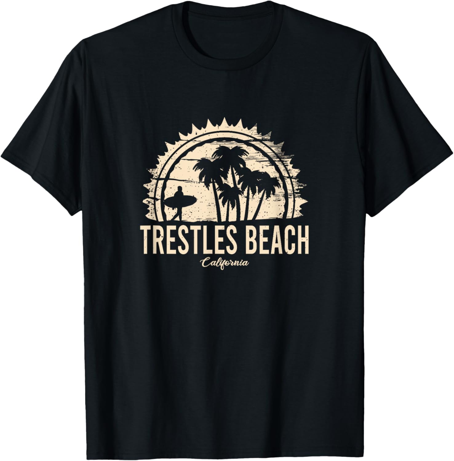 Trestles Beach California Retro Surf Vintage Sunset Palms Men Women Kids T-Shirt - T-Shirt | Black