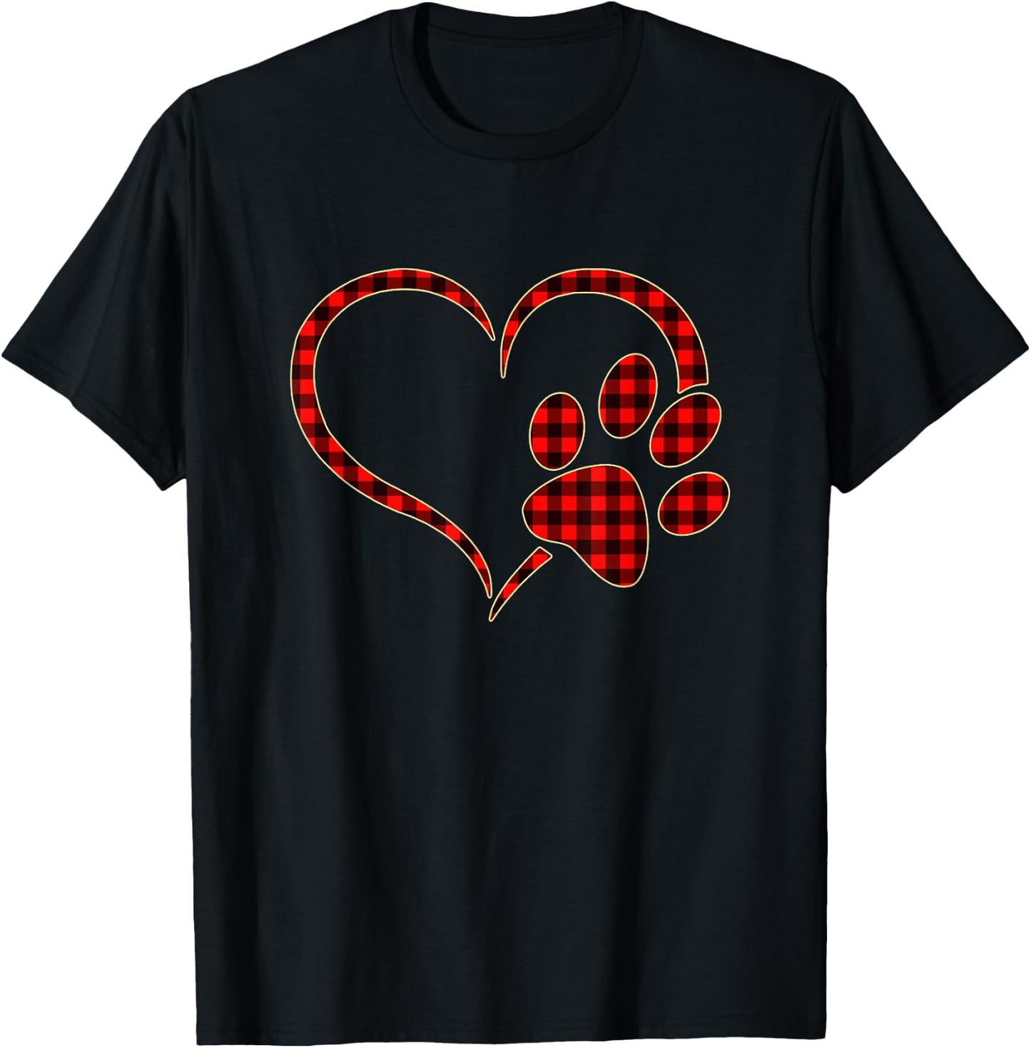 Red Plaid Dog Paw Print Heart Buffalo Matching Pajamas T-Shirt - T-Shirt | Black