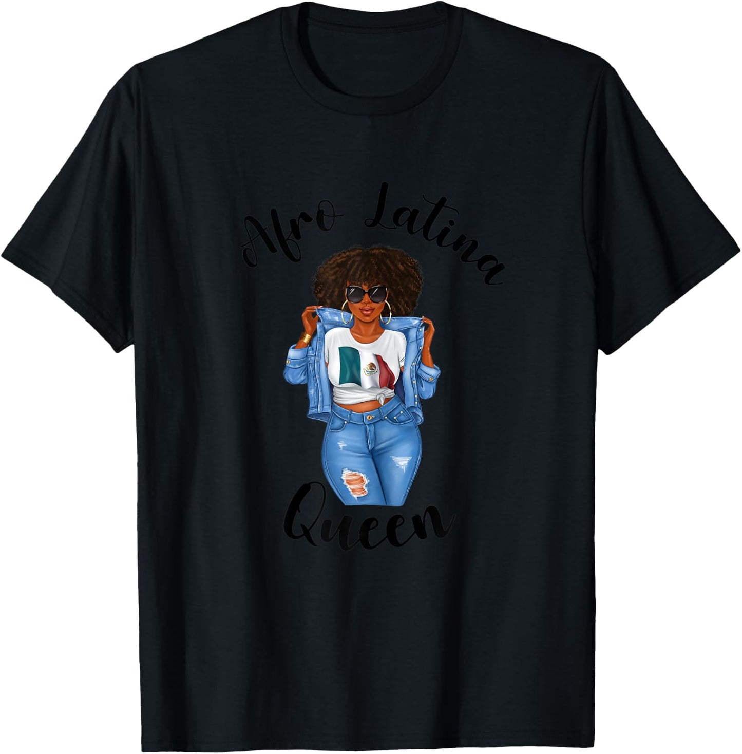 Afro Latina Queen Mexico Black Woman Proud Pride Mexican T-Shirt - T-Shirt | Black