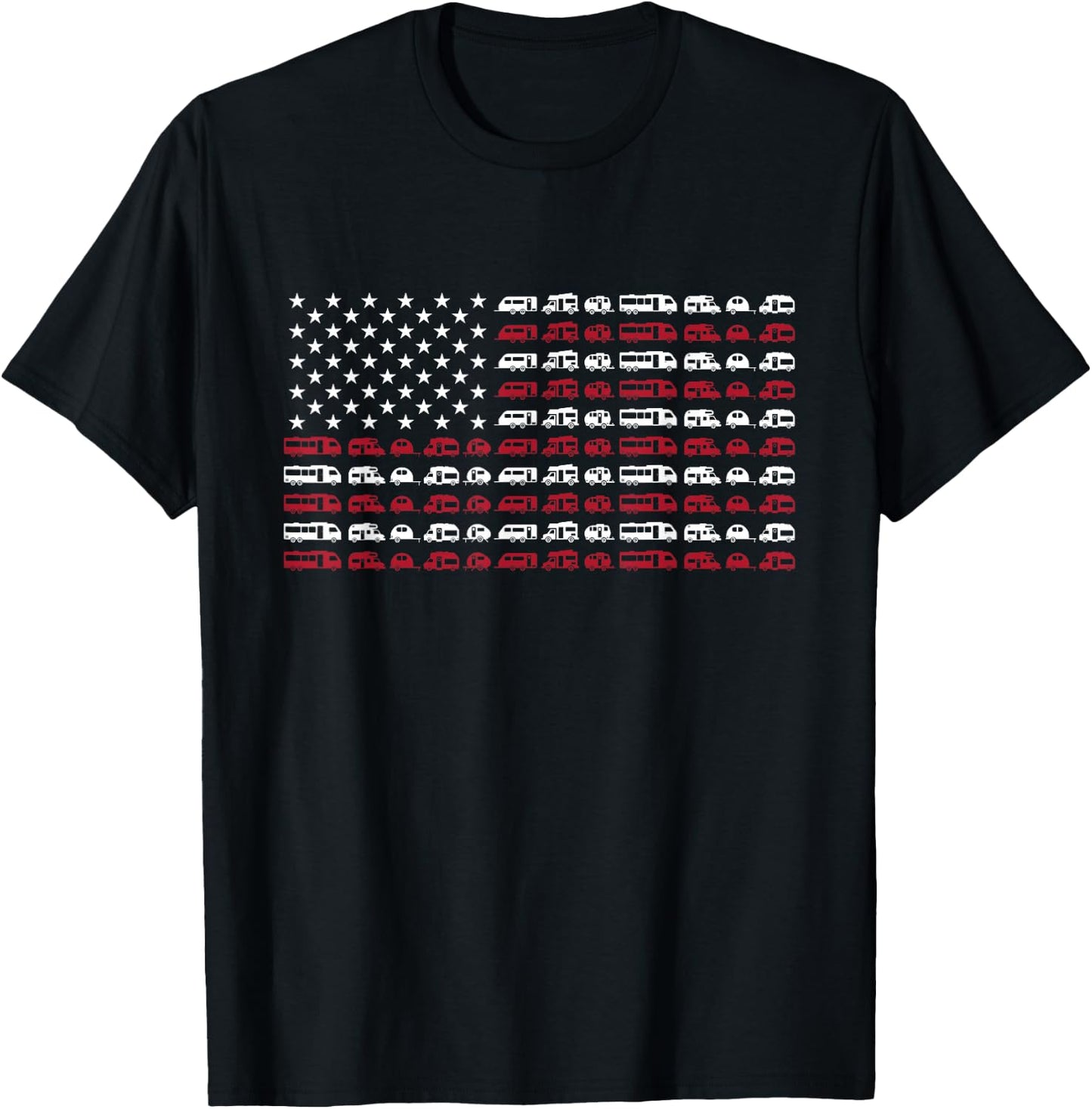 Motorhome RV Campervan July 4th American Flag T-Shirt - T-Shirt | Black