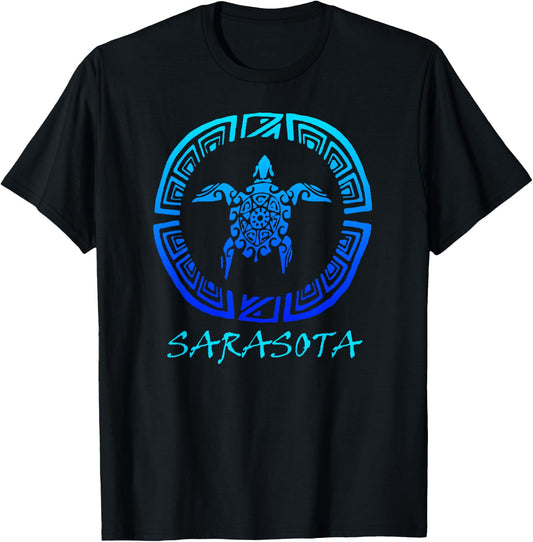 Sarasota, Florida Vintage Retro Tribal Sea Turtle Vacation T-Shirt - T-Shirt | Black