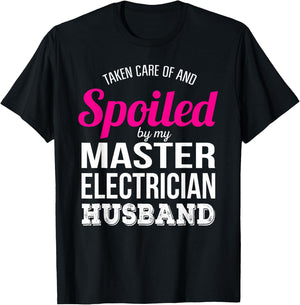 Funny Master Electrician Wife Anniversary Gift T-Shirt - T-Shirt | Black