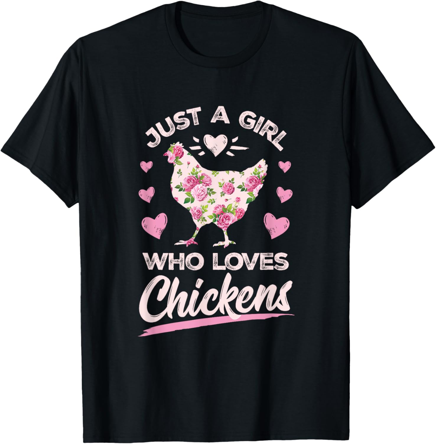 Floral Just A Girl Who Loves Chickens Farmer Girl Chick Gift T-Shirt - T-Shirt | Black