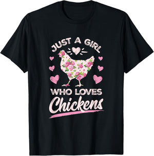 Floral Just A Girl Who Loves Chickens Farmer Girl Chick Gift T-Shirt - T-Shirt | Black