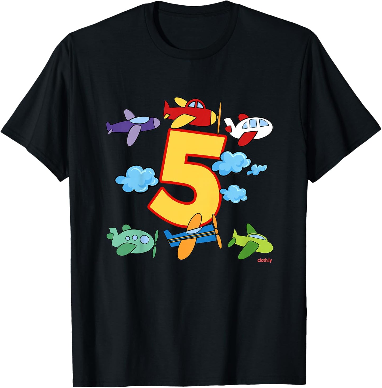 5th Birthday Boys Airplane Pilot 5 Years Birthday T-Shirt - T-Shirt | Black