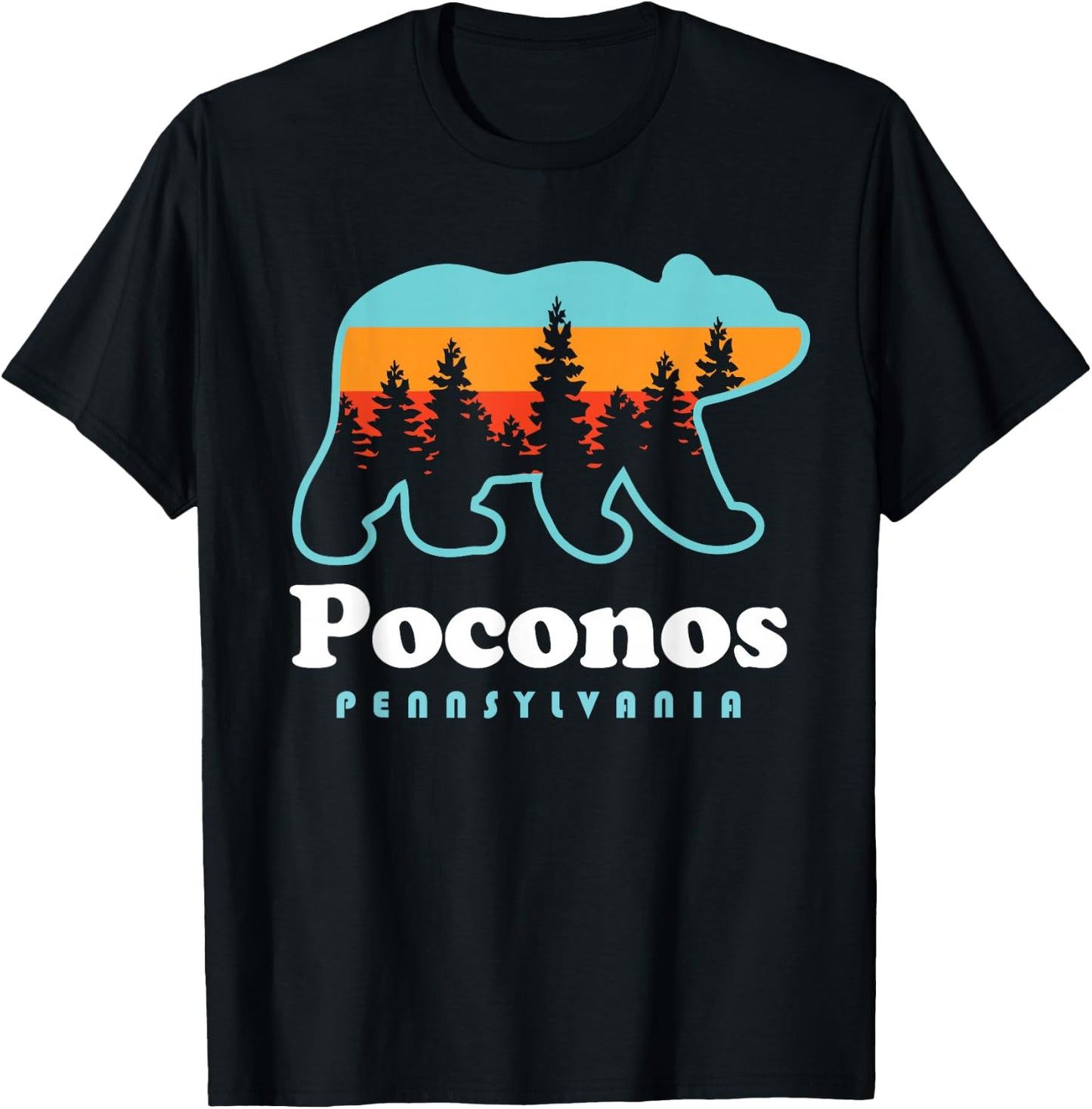 Poconos Pennsylvania Bear Sunset Vacation T-Shirt - T-Shirt | Black