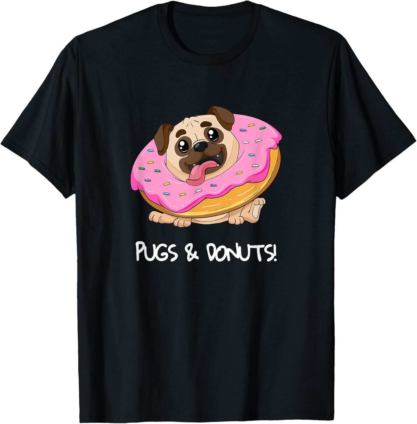 Kids Pugs & Donuts Shirt Pug Lover Candy Fan Girl Woman T-Shirt - T-Shirt | Black