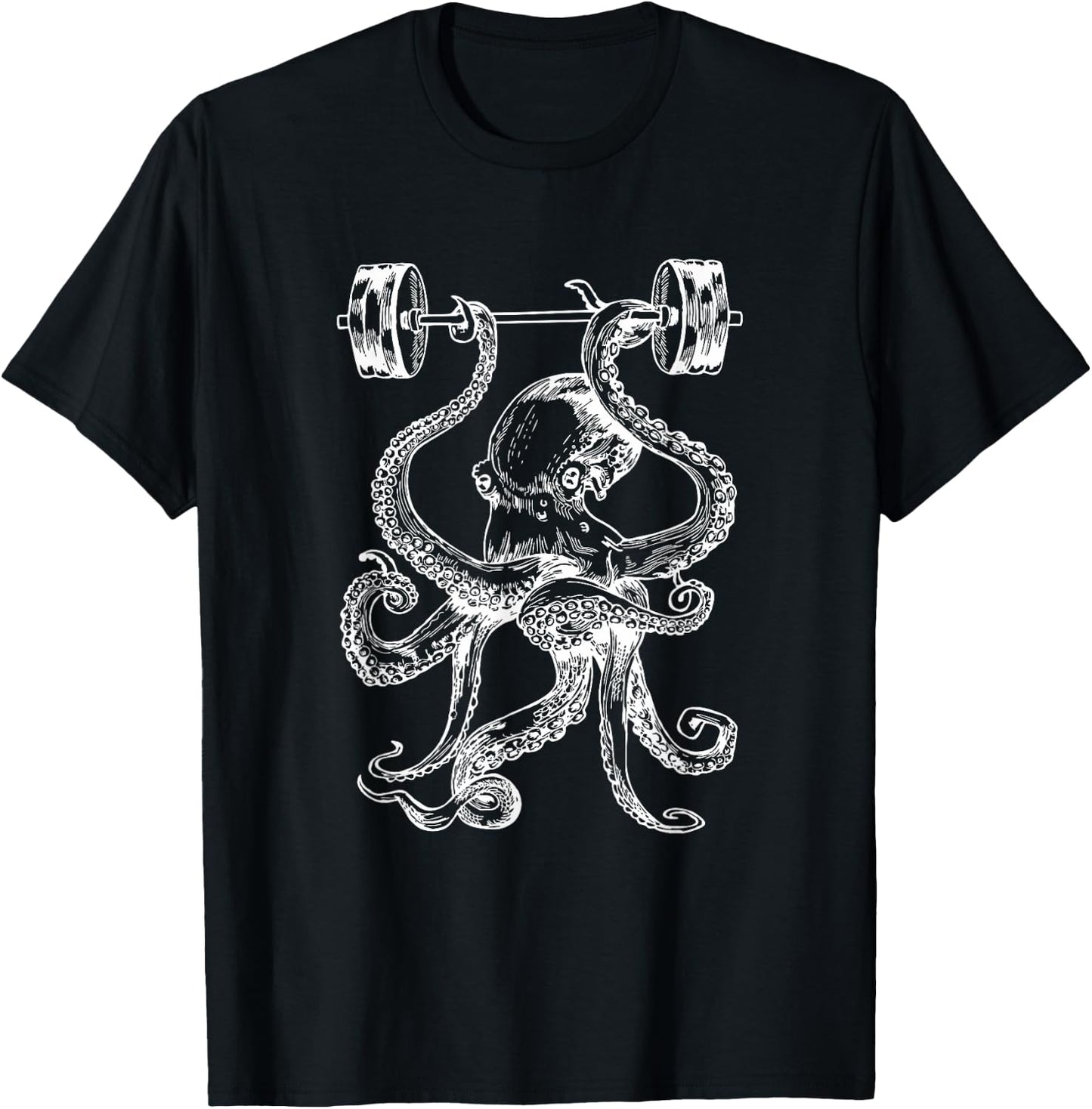 Octopus Weight Lifting Barbells Funny Fitness Gym Workout T-Shirt - T-Shirt | Black