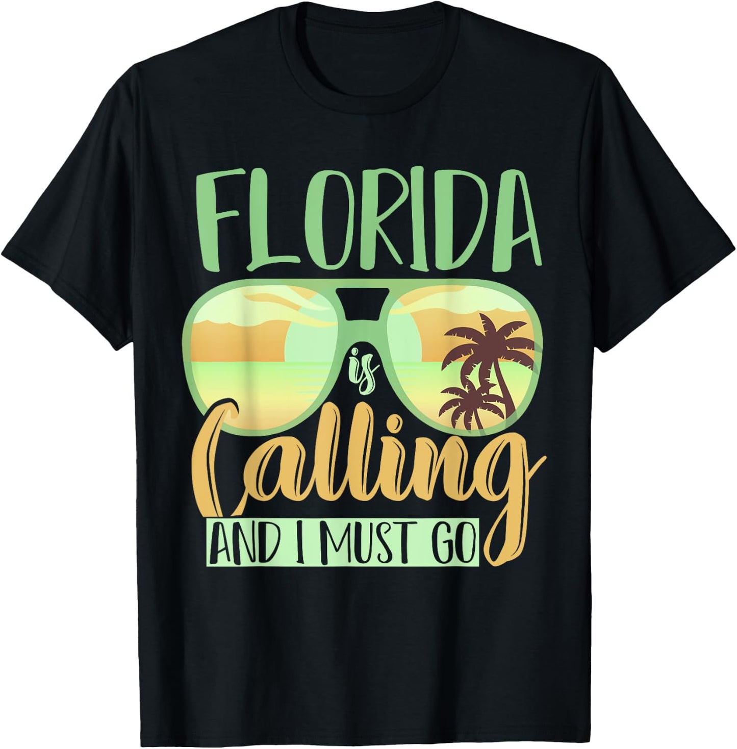 Florida Is Calling And I Must Go Funny Summer Vibes Florida Men Women Kids T-Shirt - T-Shirt | Black