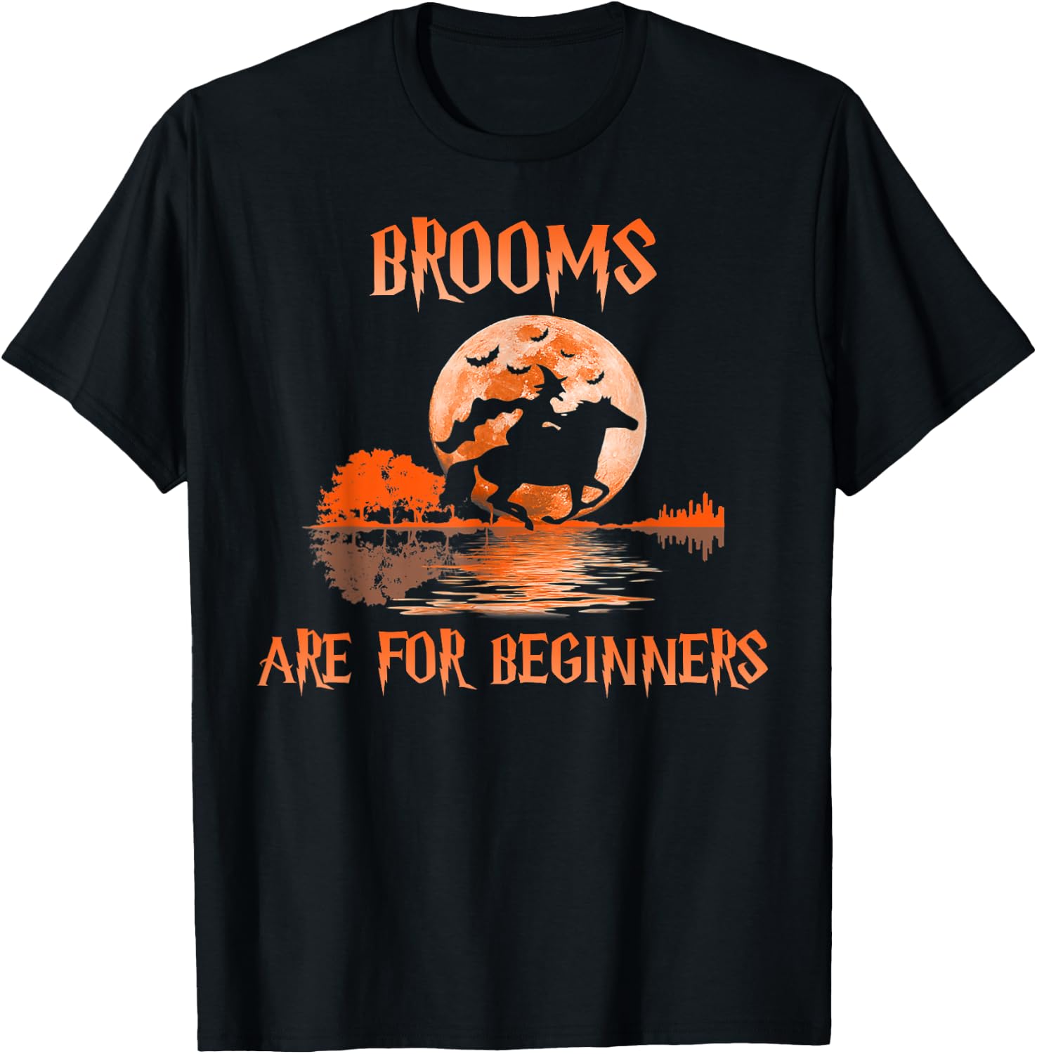 Brooms Are For Beginners Horses Witch Halloween T-Shirt - T-Shirt | Black