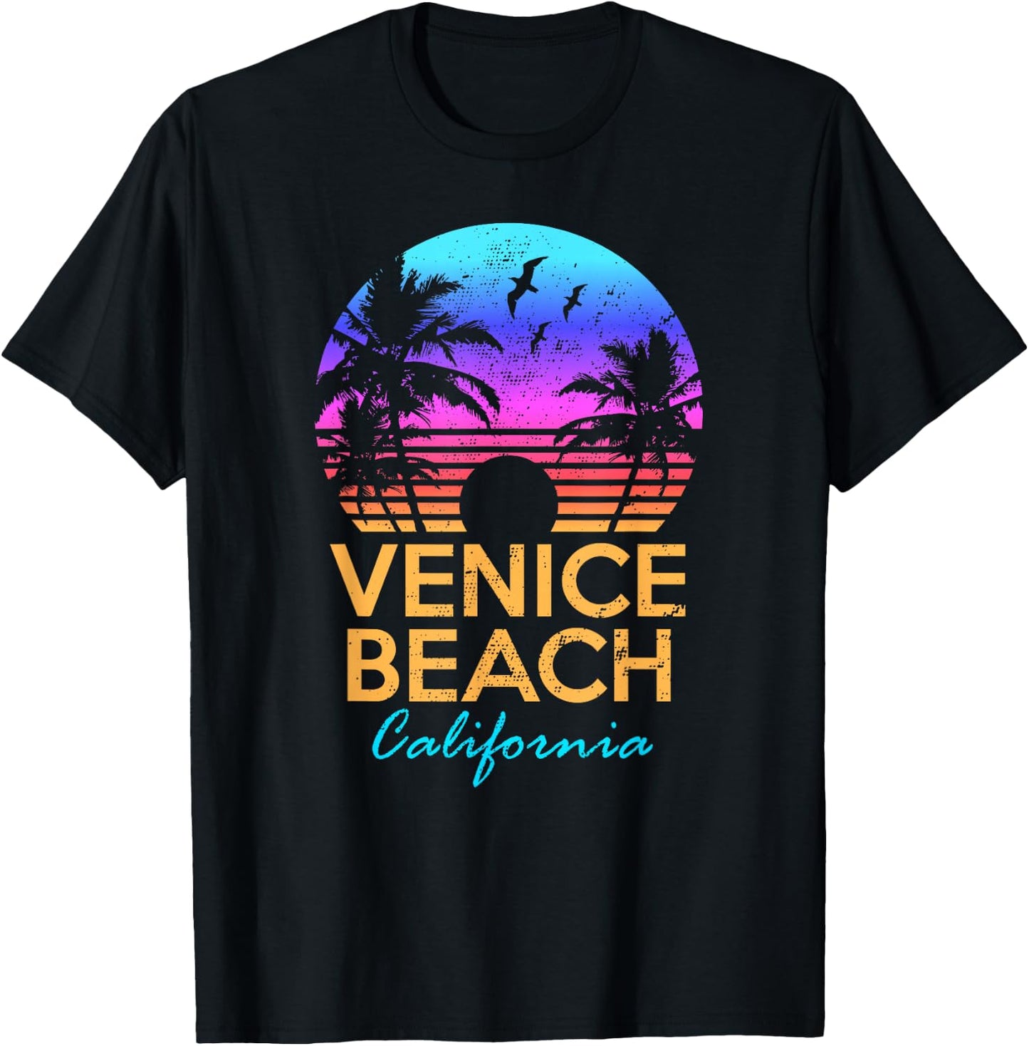 VENICE BEACH CALIFORNIA Retro Sunset Summer Vibes Aesthetic T-Shirt - T-Shirt | Black