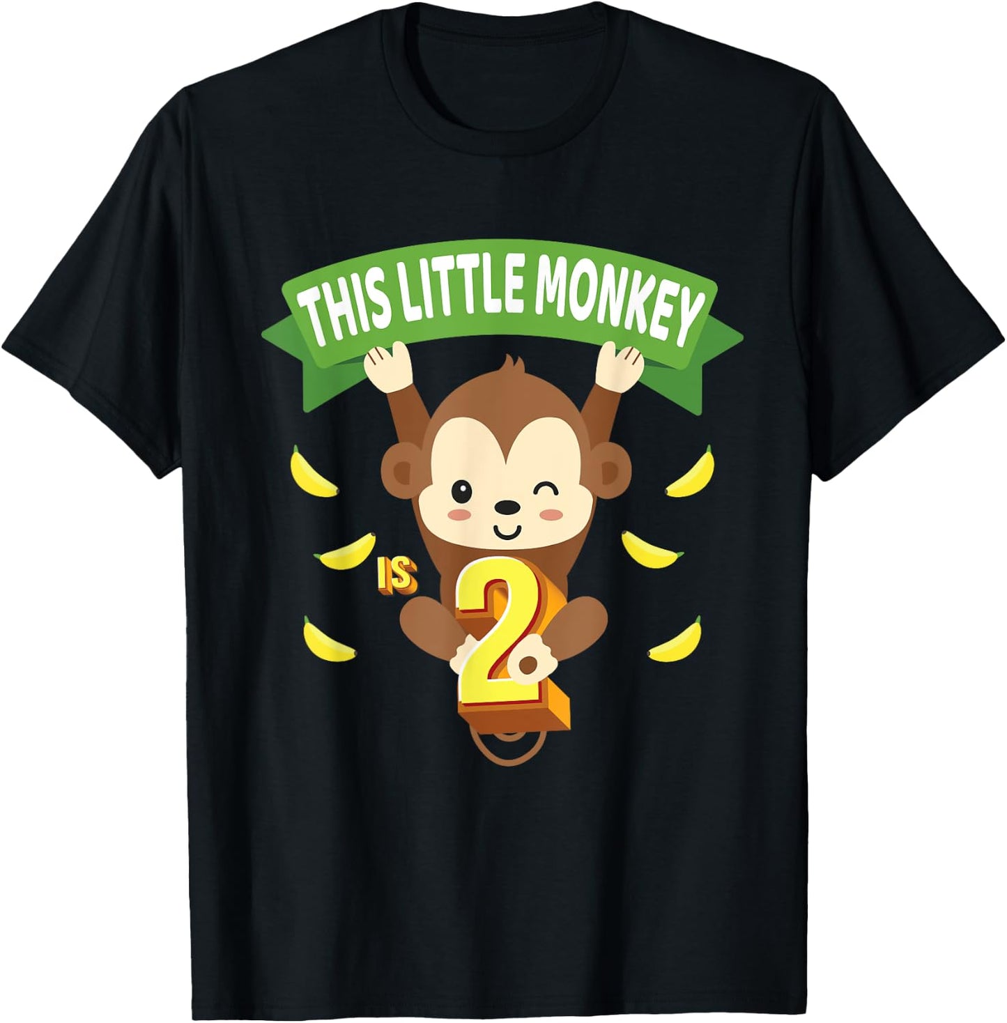 This Little Monkey Is 2 Years Old Kid 2nd Birthday Monkeys T-Shirt - T-Shirt | Black