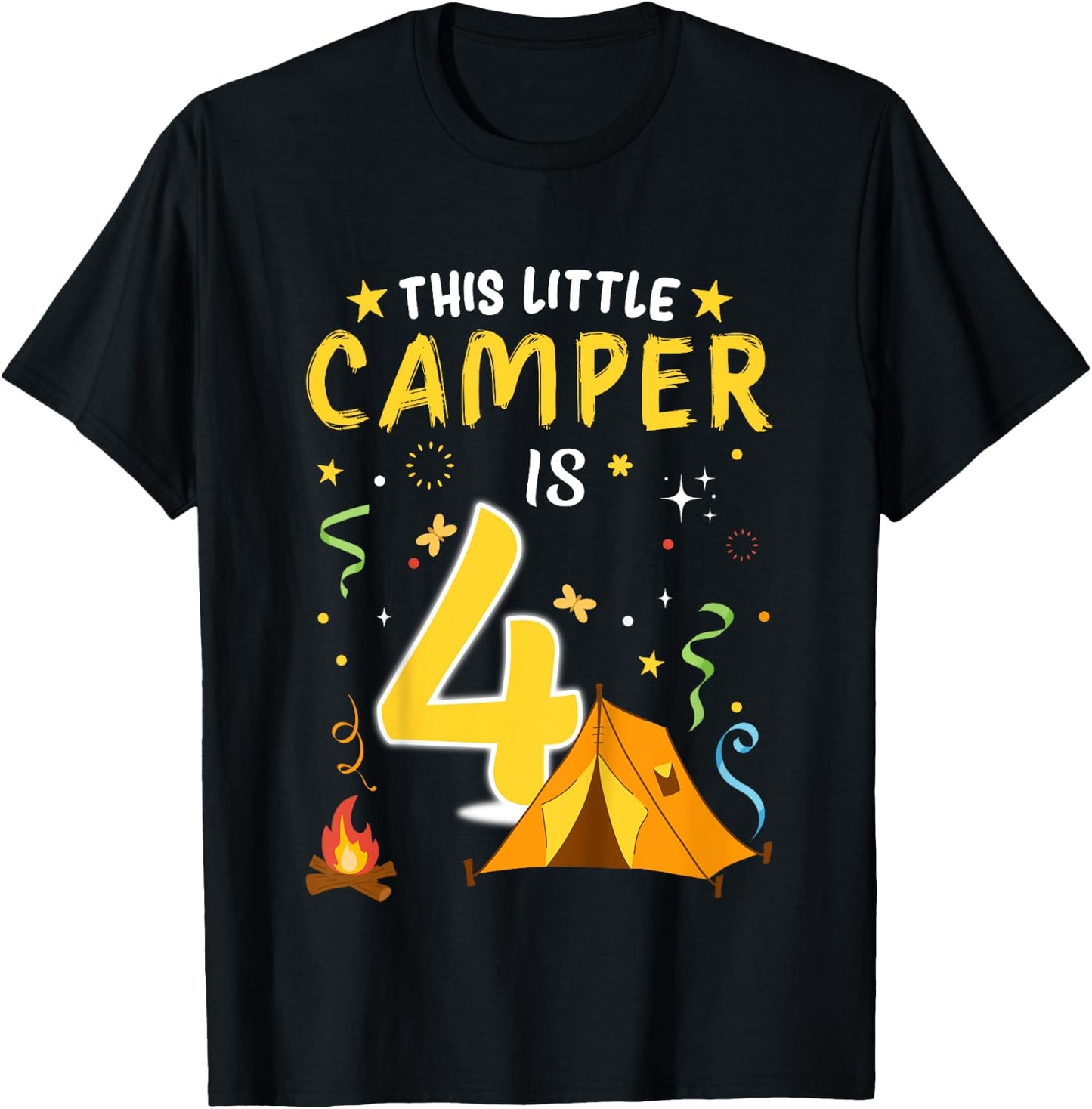 Kids 4 Year Old Camper Kids 4th Birthday Camping Costume T-Shirt - T-Shirt | Black