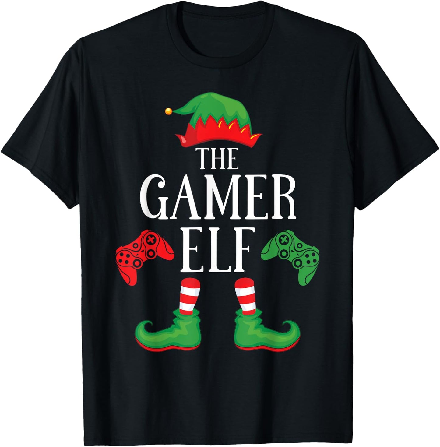 Gamer Elf Matching Group Xmas Gaming Funny Family Christmas T-Shirt - T-Shirt | Black