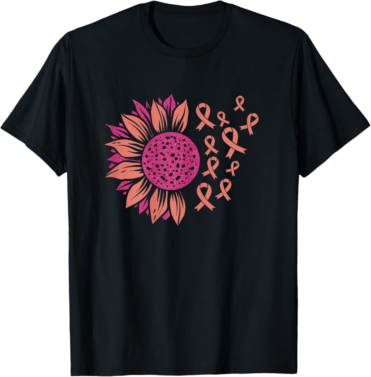 Sunflower Pink Breast Cancer Awareness Month Ribbon Women T-Shirt - T-Shirt | Black