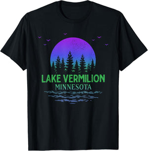 Lake Vermilion Minnesota Moon Trees Gradient Souvenir T-Shirt - T-Shirt | Black