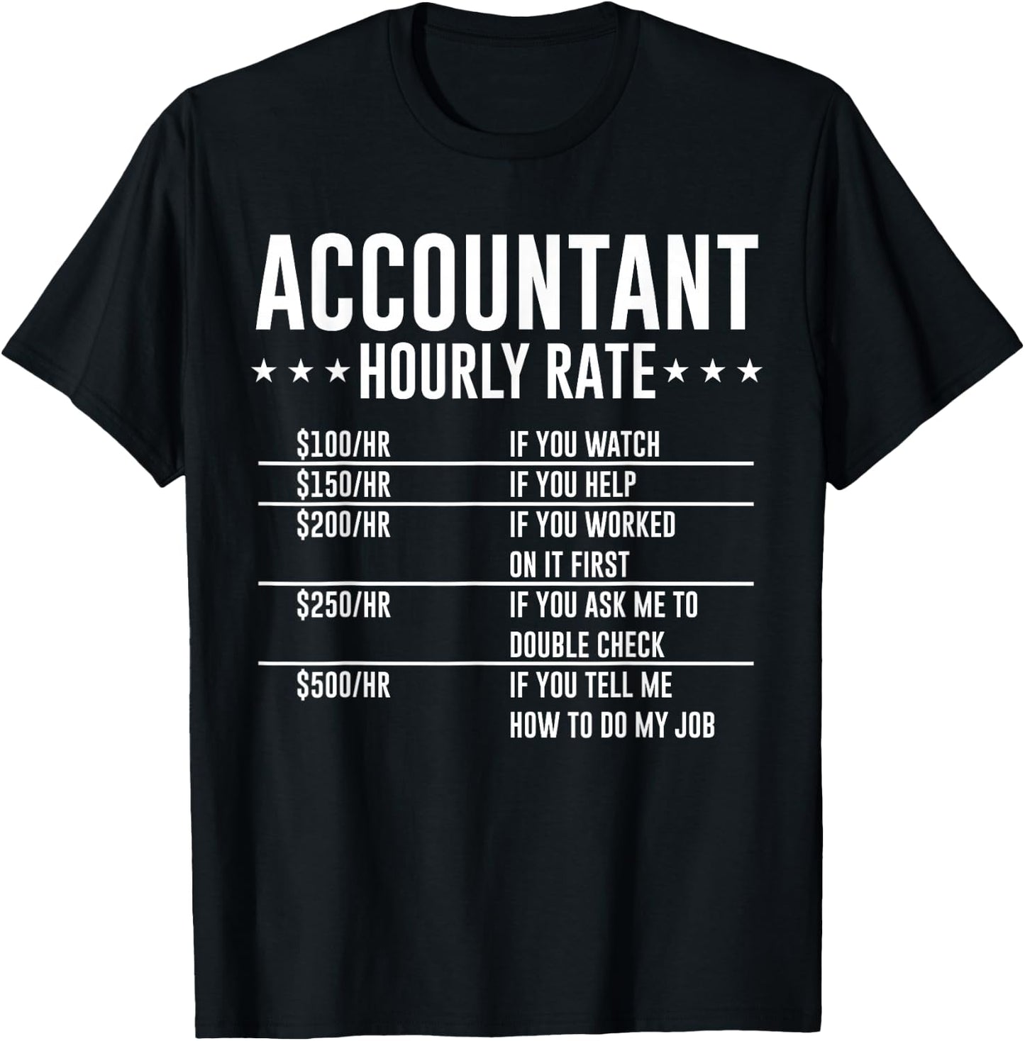 Accountant Hourly Rate Funny Accounting CPA Humor Birthday T-Shirt - T-Shirt | Black