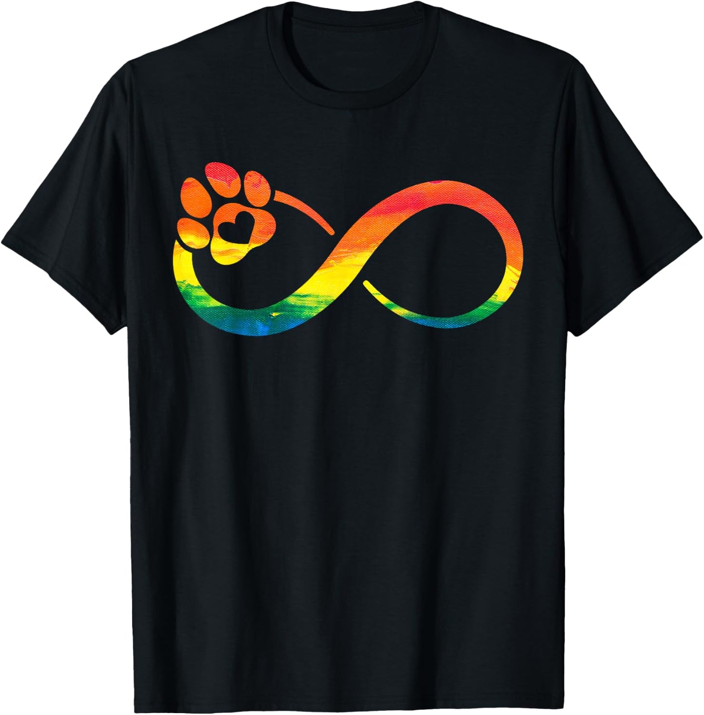 Dog Cat Paw Print Infinite Rainbow, Dog Lover Rescue T-Shirt - T-Shirt | Black