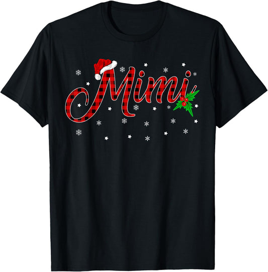 Funny Matching Family Buffalo Plaid Mimi Christmas Pajama T-Shirt - T-Shirt | Black