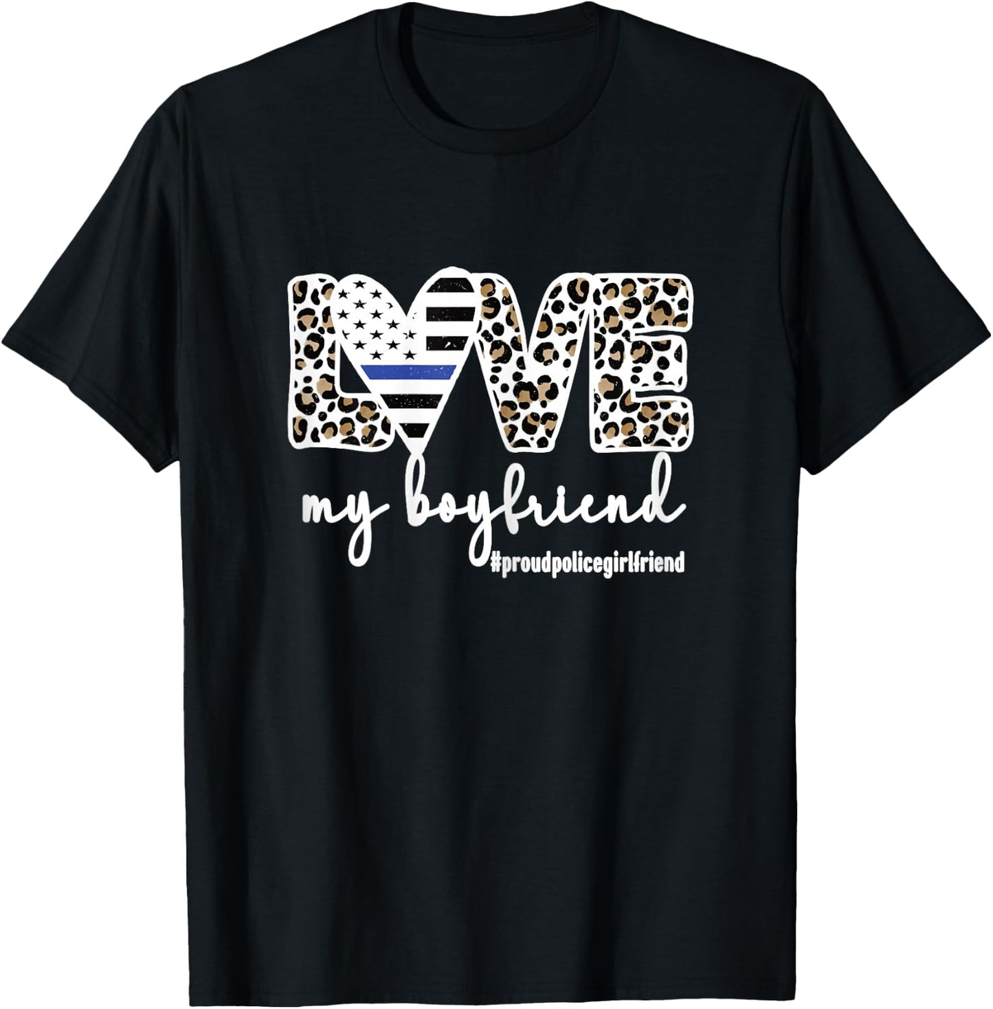 Proud Police Girlfriend Love Cop Girlfriend Blue Line T-Shirt - T-Shirt | Black