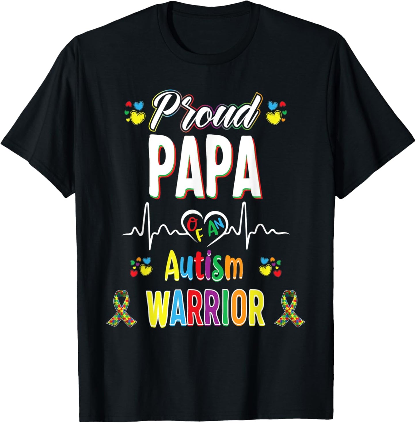 proud papa Autism warrior awareness ribbon Autistic T-Shirt - T-Shirt | Black