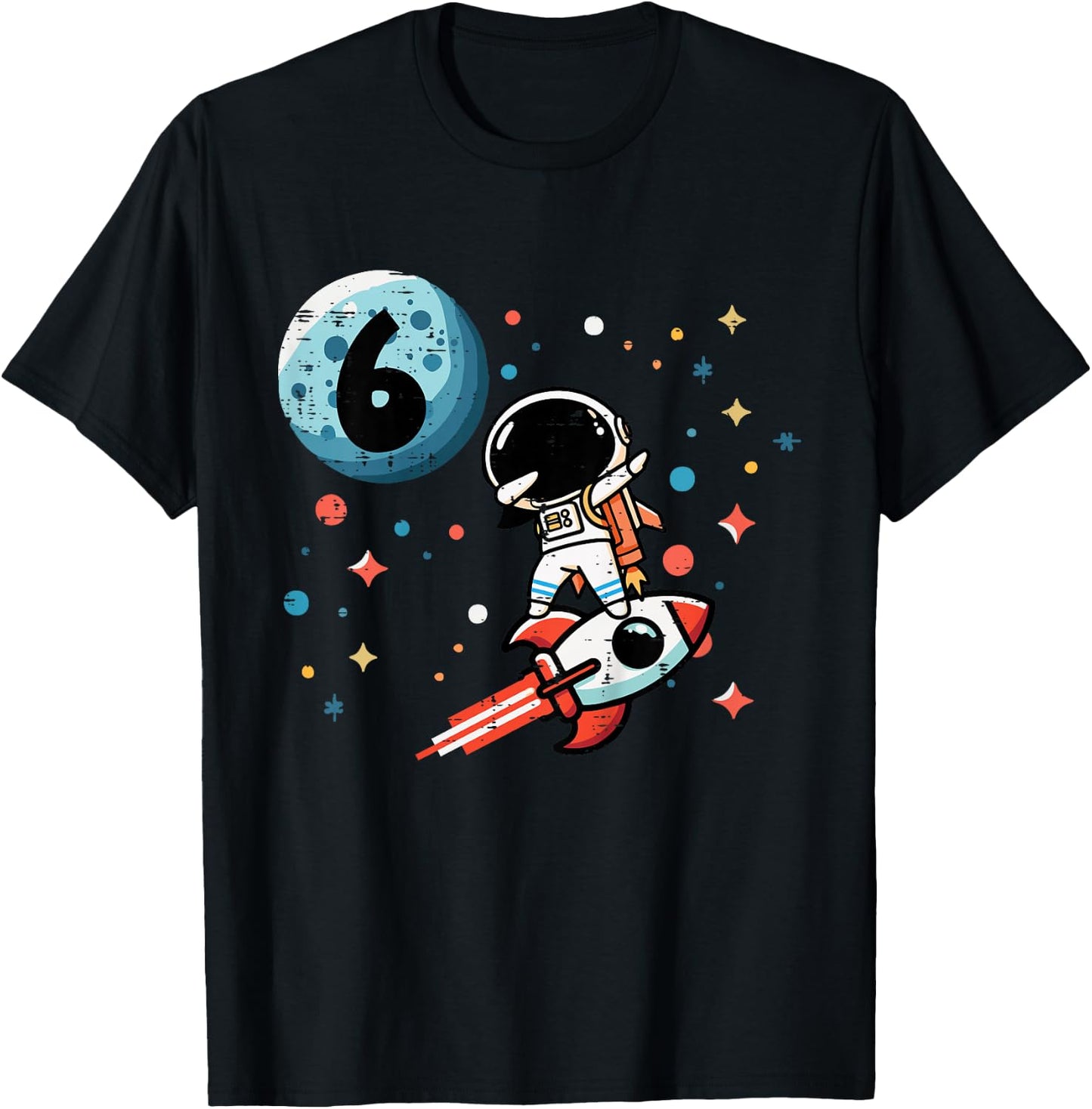 Kids 6th Birthday Astronaut Dab Rocket 6 Years Old Bday Boys Kids T-Shirt - T-Shirt | Black