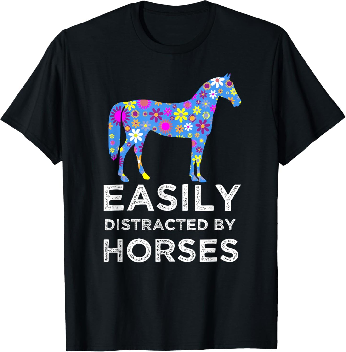 Funny Horse Lover Cute Floral T-Shirt - T-Shirt | Black