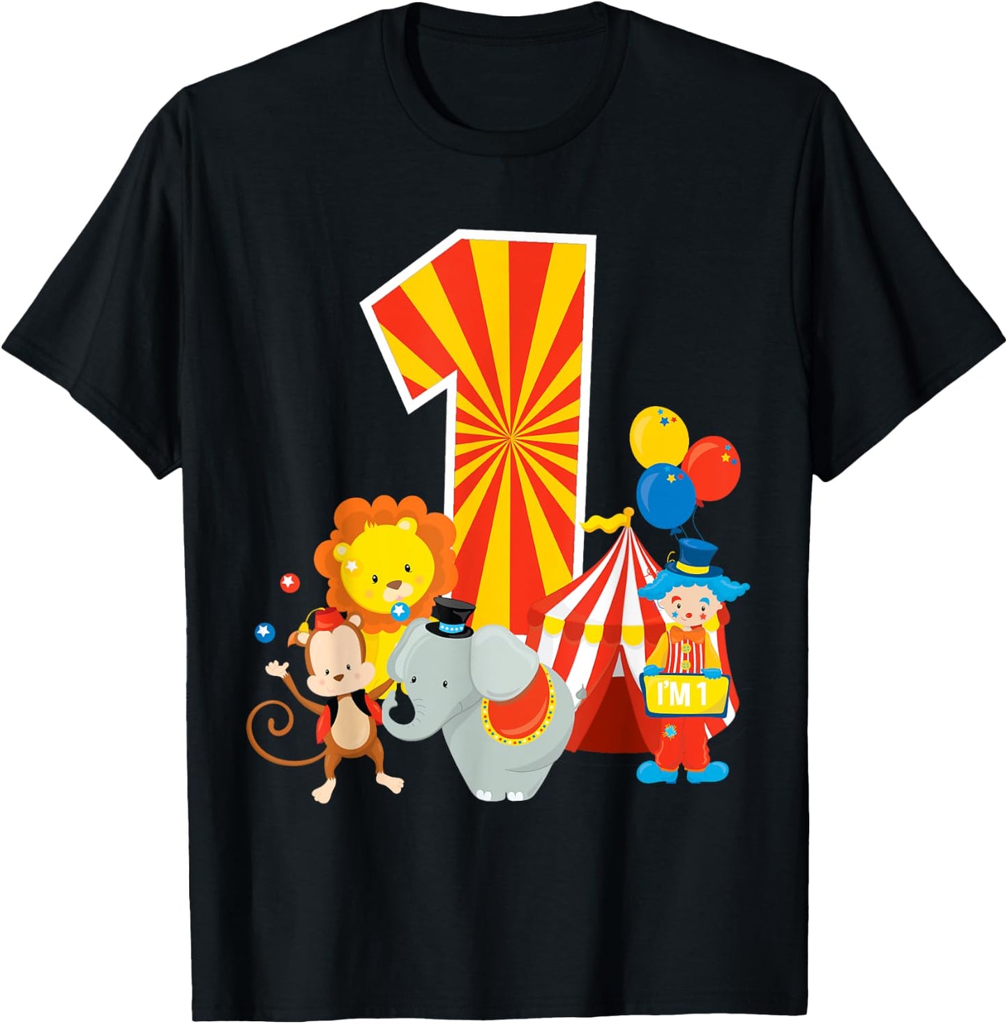 1st Birthday Shirt Boys Girls Circus Theme Birthday Party T-Shirt - T-Shirt | Black