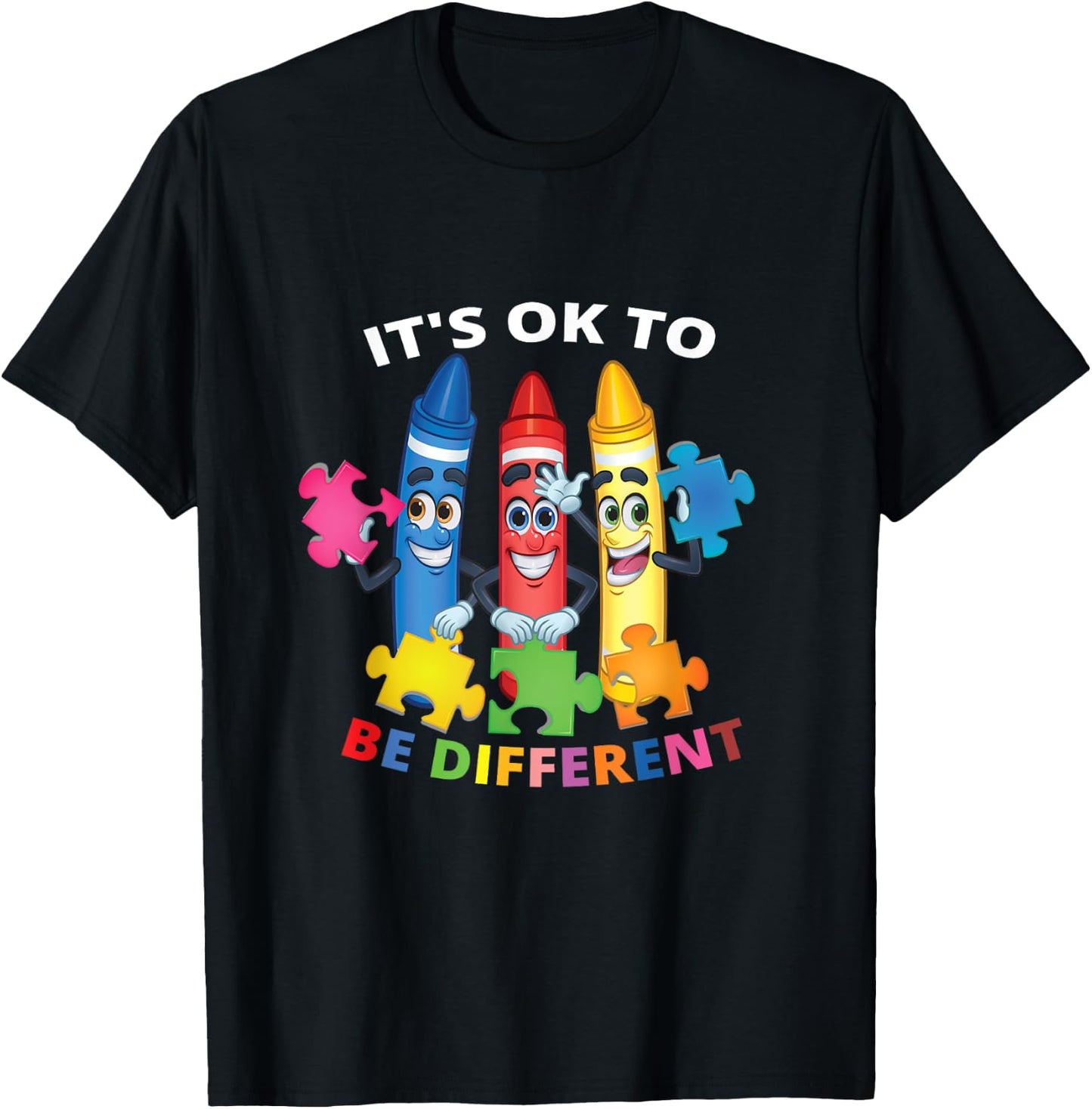 InGENIUS World Autism Awareness Day Gifts Autism Awareness It's Ok To Be Different Autistic Be Unique Black Kids T-Shirt - T-Shirt | Black
