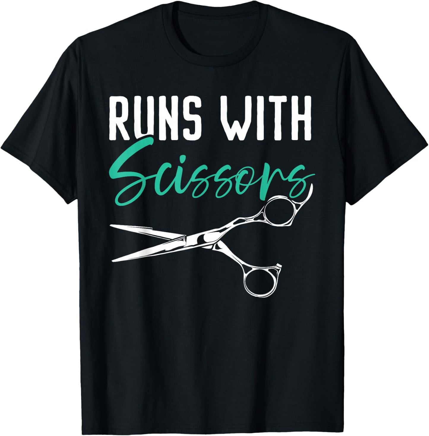 Runs With Scissors Barbershop Haircutting Hairstyle Barber T-Shirt - T-Shirt | Black