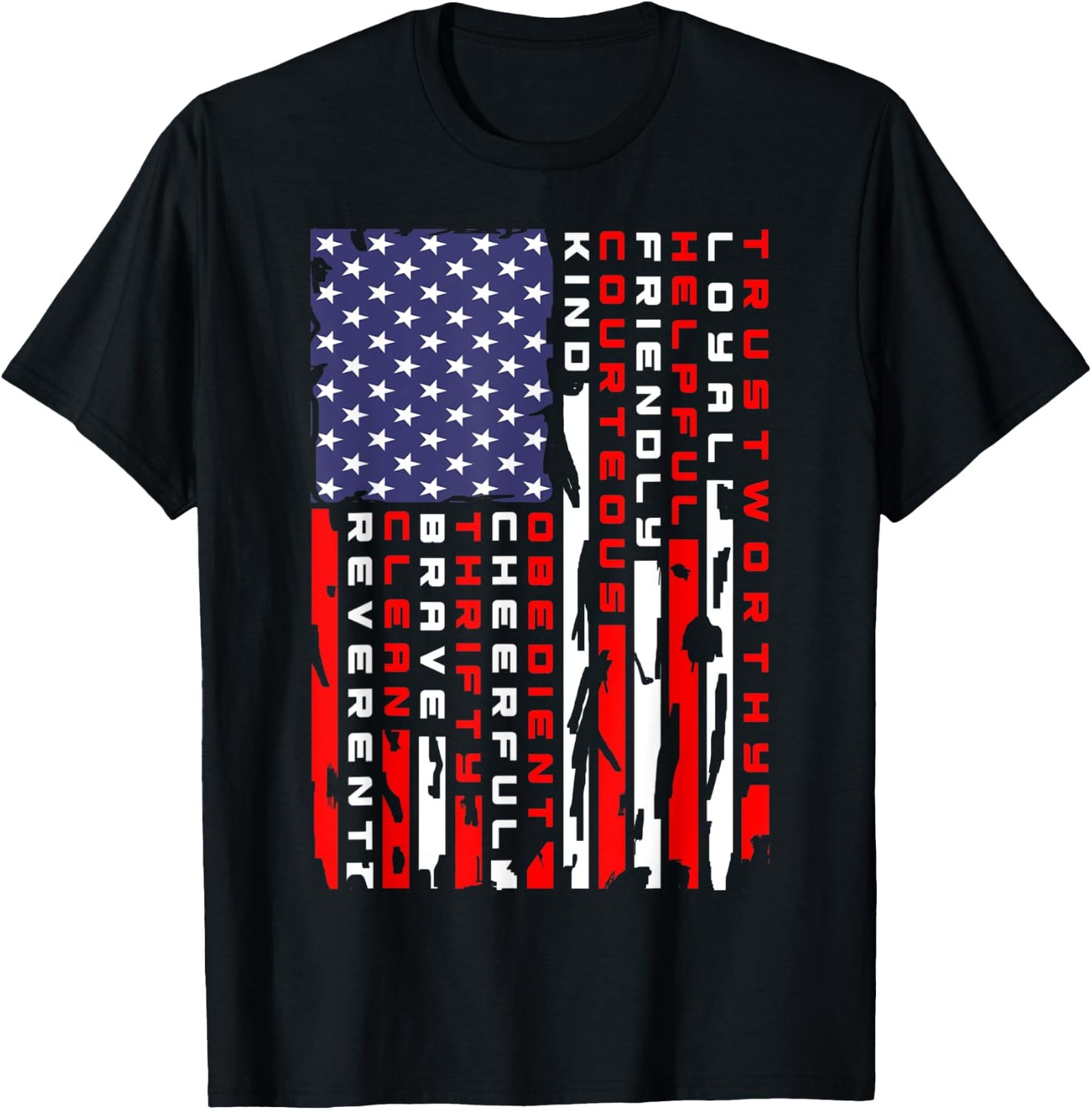 Vintage American Flag Scouting Law T-Shirt - T-Shirt | Black