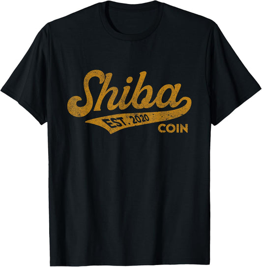 Retro Shiba Inu Coin Script Bold Font Shibacoin Crypto T-Shirt - T-Shirt | Black