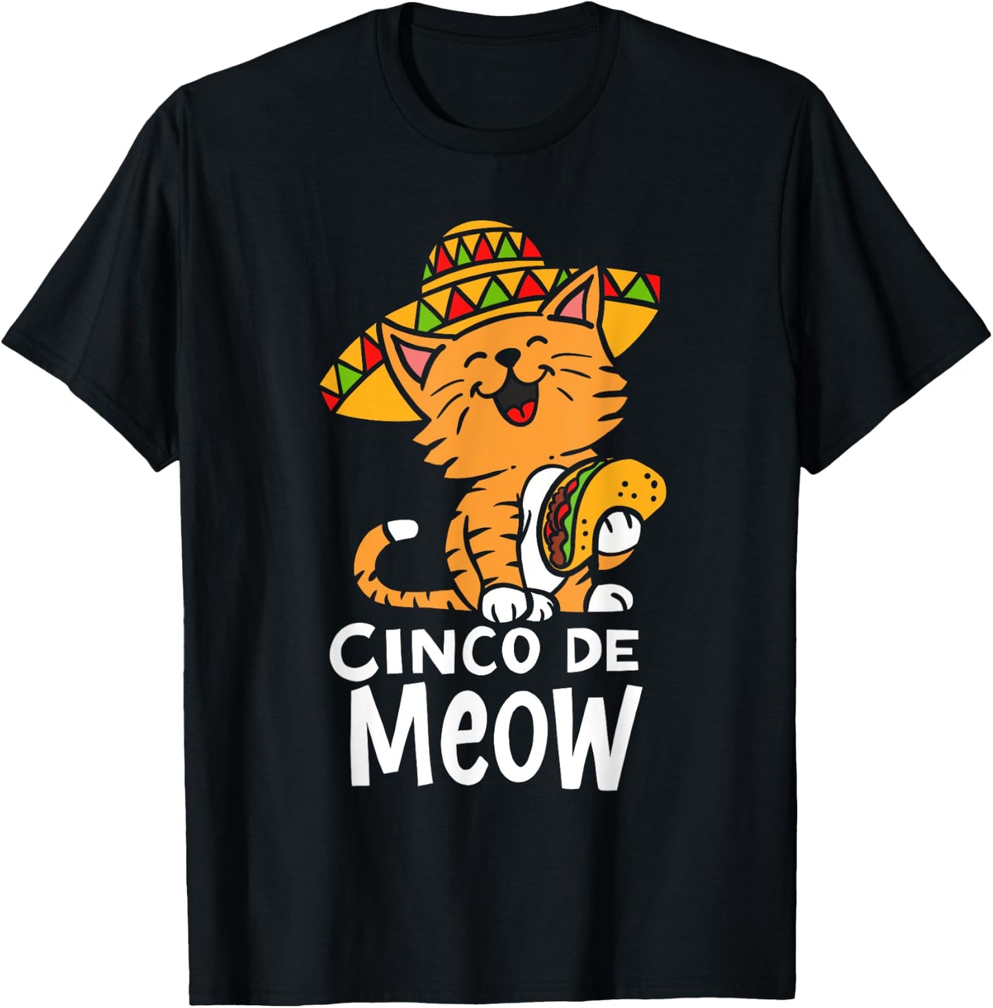 Cinco De Meow Cute Cinco De Mayo Sombrero Taco Cat Costume T-Shirt - T-Shirt | Black